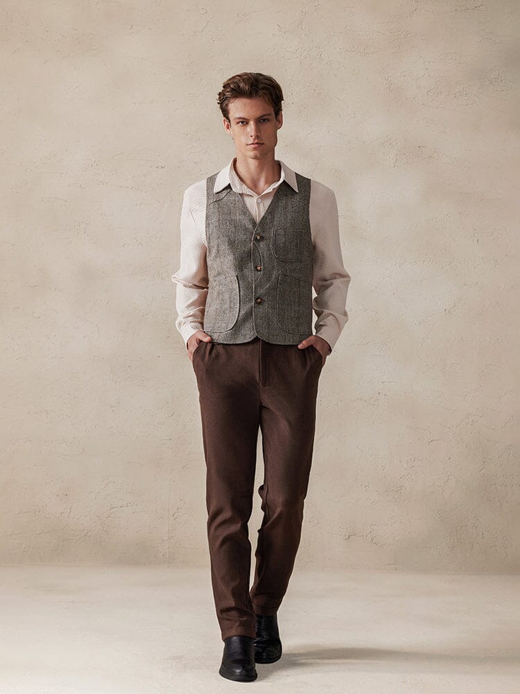 Plaid Splicing Tweed Weste