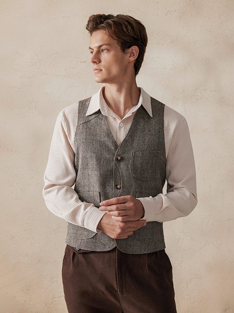 Plaid Splicing Tweed Weste