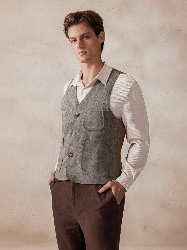 Plaid Splicing Tweed Weste