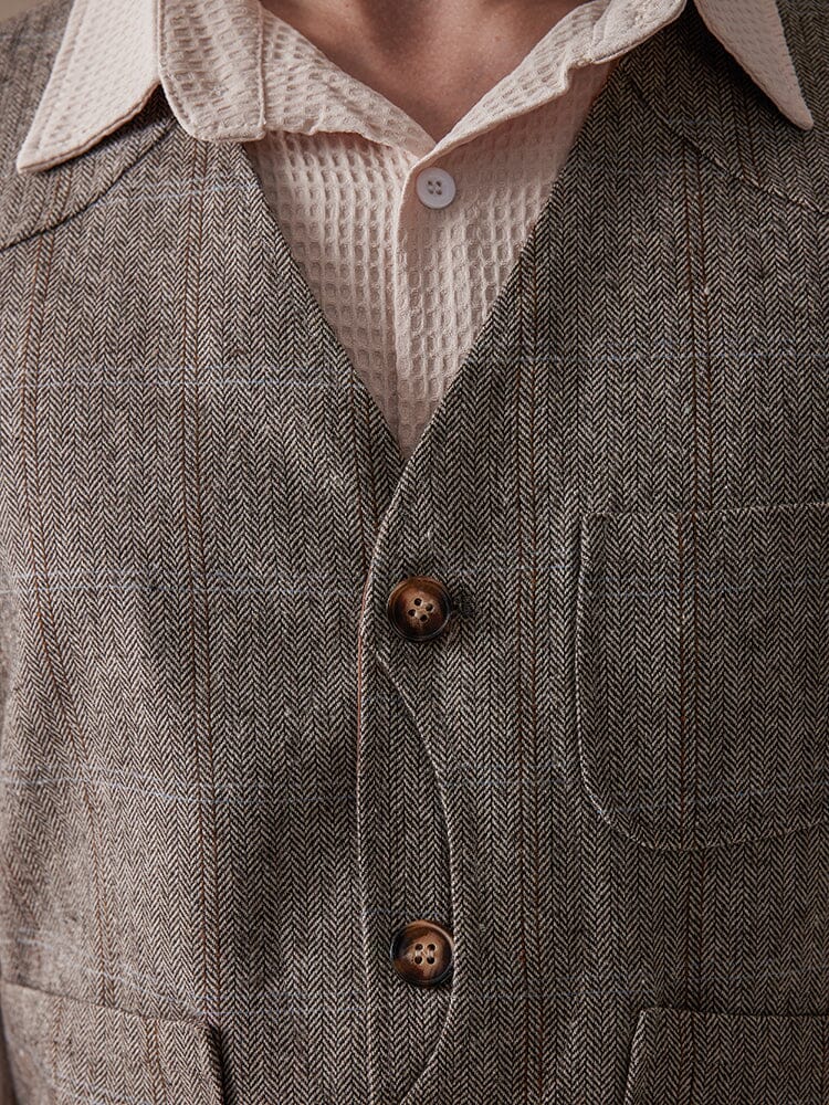 Plaid Splicing Tweed Weste