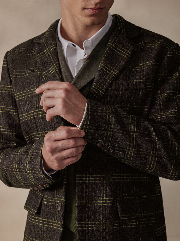Vintage Plaid Wool Blend Blazer Jacke