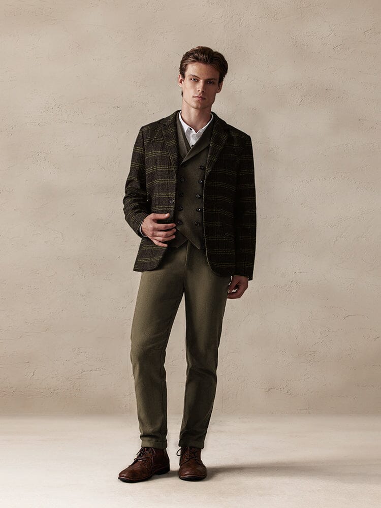 Vintage Plaid Wool Blend Blazer Jacke