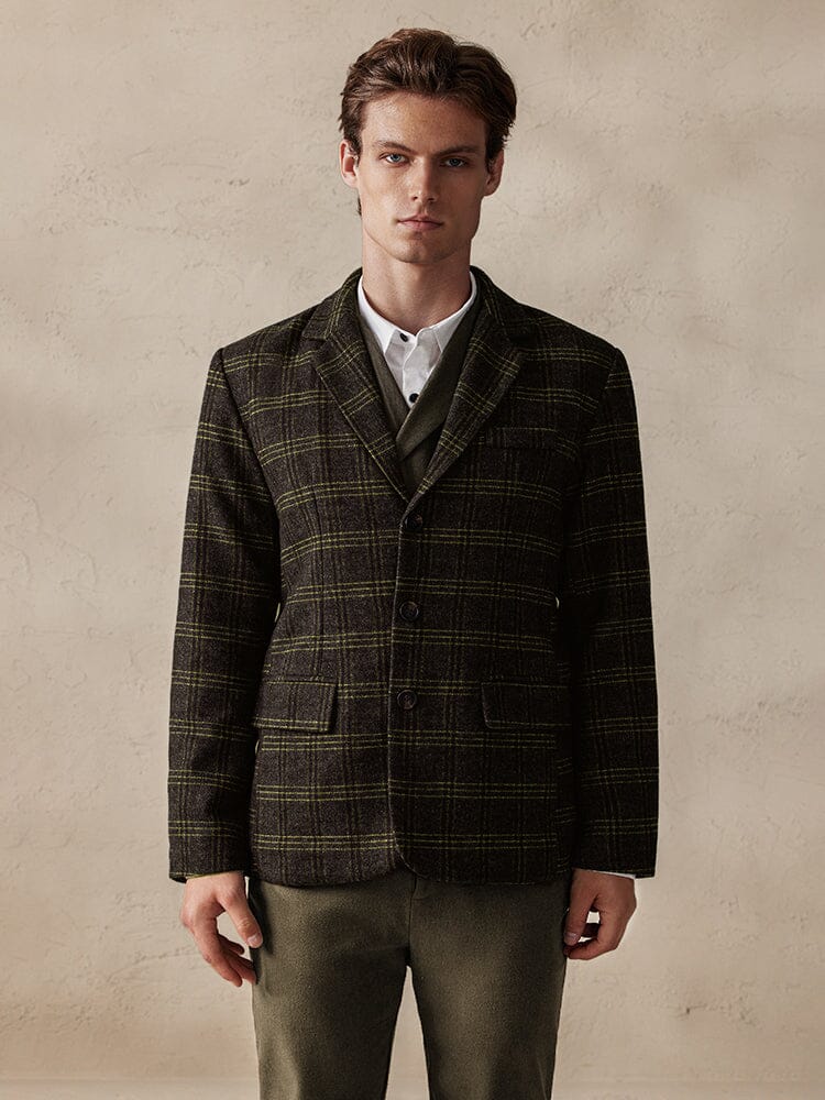 Vintage Plaid Wool Blend Blazer Jacke