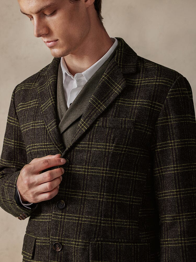 Vintage Plaid Wool Blend Blazer Jacke