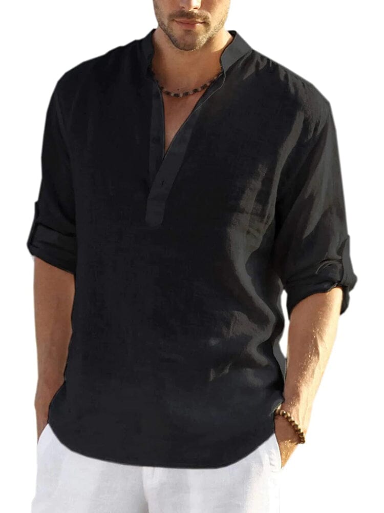 Baumwolle Leinen Stil Henley Hemd