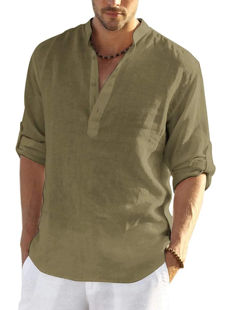 Baumwolle Leinen Stil Henley Hemd