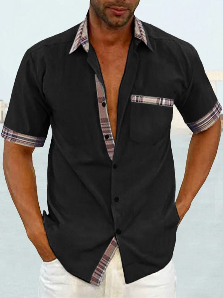 Casual Plaid Kragen Leinen Stil Hemd
