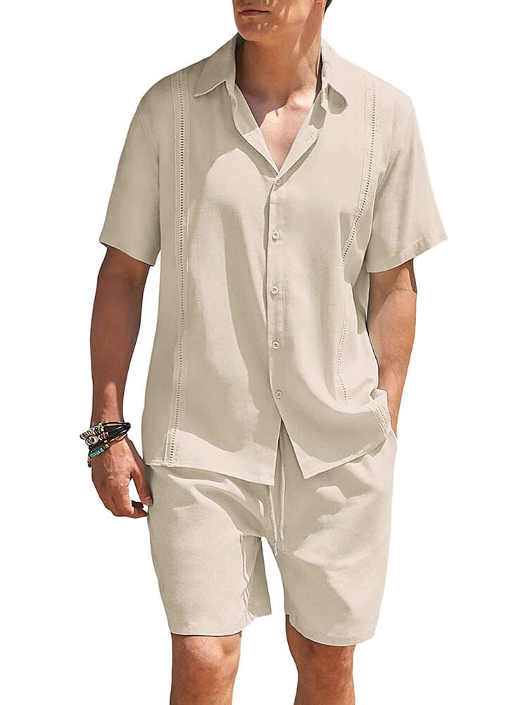 2 Teil Strand Guayabera Leinen Set