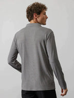 Zipper Stripe Lang Ärmel Polo Hemd