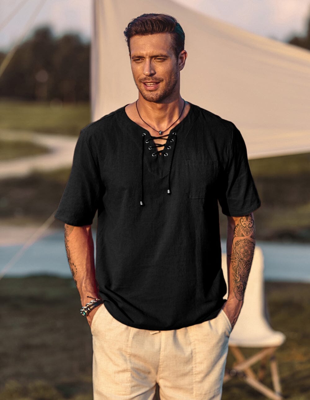 Casual Leinen Stil V Neck Hemden (US Only)