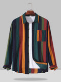 Contrast Stripe Leinen Lang Ärmel Hemd