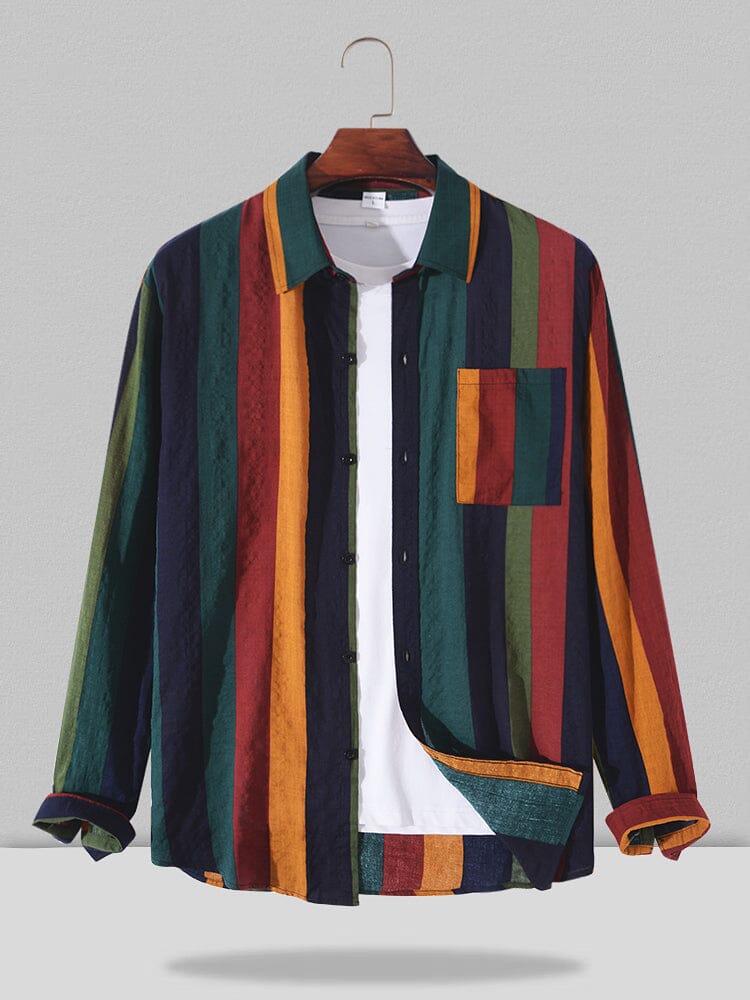 Contrast Stripe Leinen Lang Ärmel Hemd