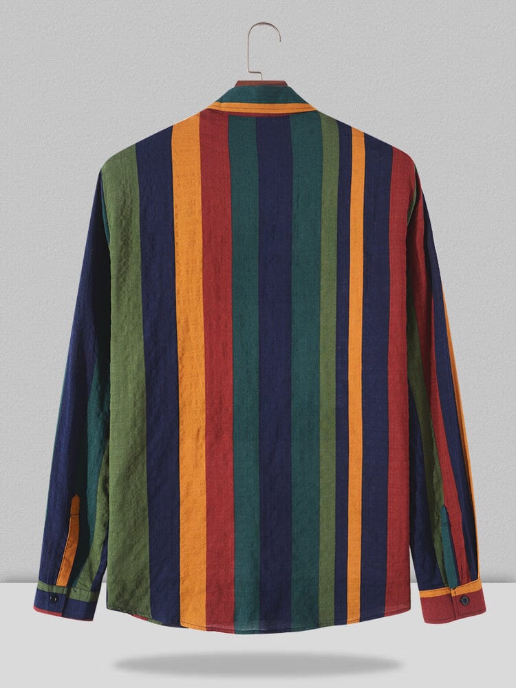Contrast Stripe Leinen Lang Ärmel Hemd