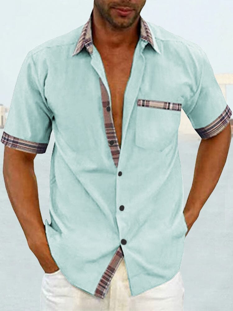 Casual Plaid Collar Linen Style Shirt