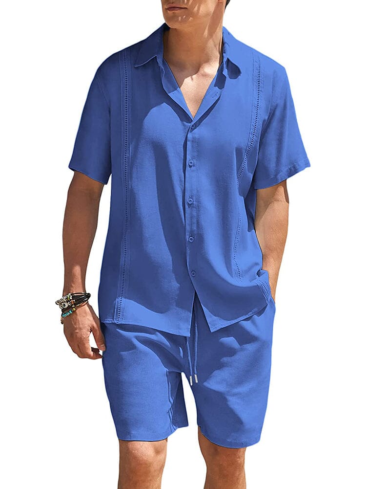 2 Teil Strand Guayabera Leinen Set