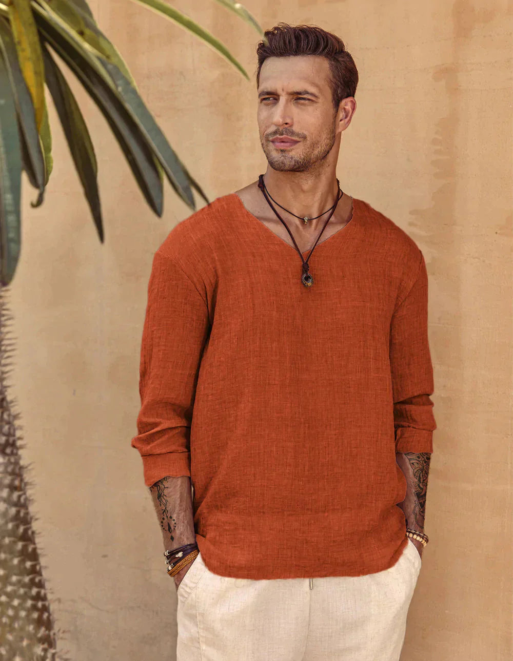 Leinen Stil Simple Lang-sleeved Hemd