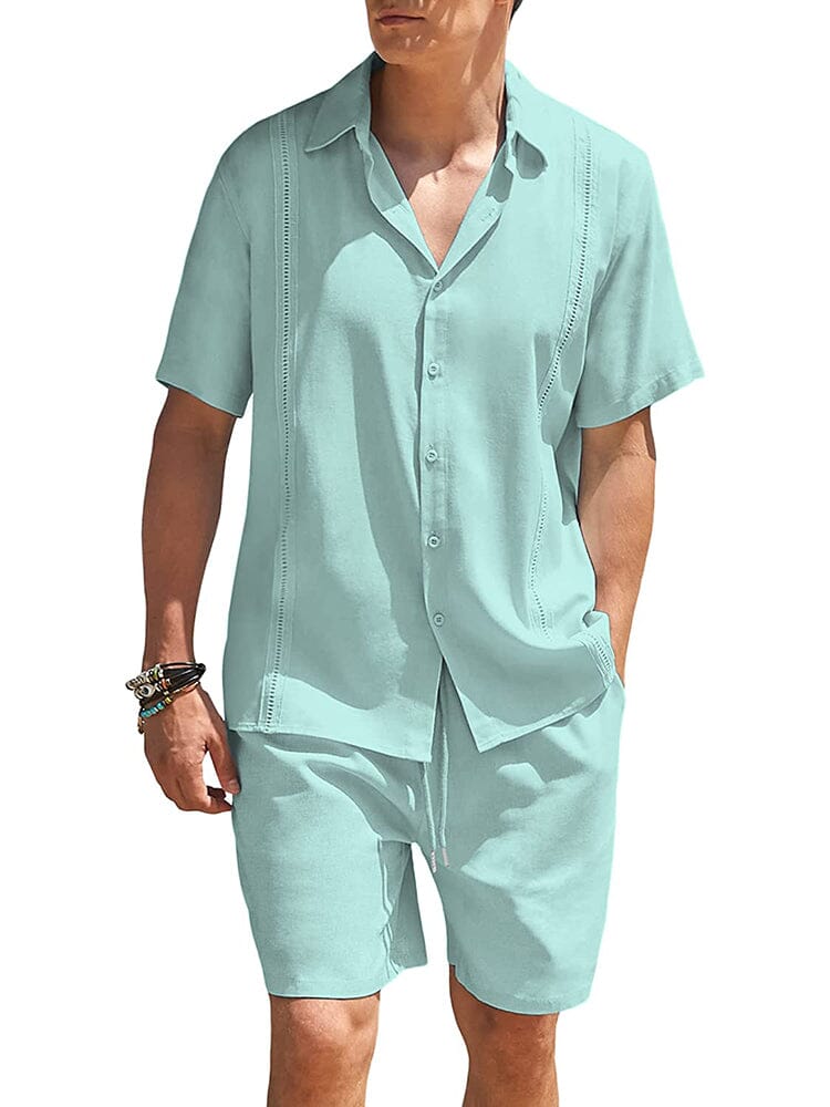 2 Teil Strand Guayabera Leinen Set