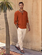 Leinen Stil Simple Lang-sleeved Hemd