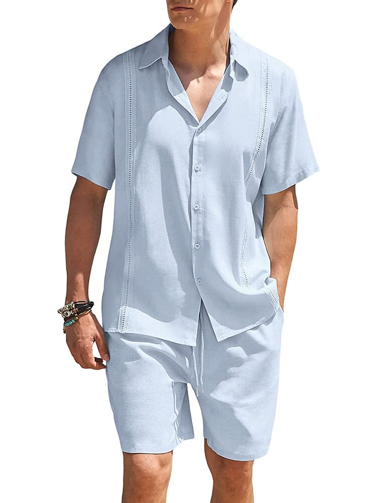 2 Teil Strand Guayabera Leinen Set