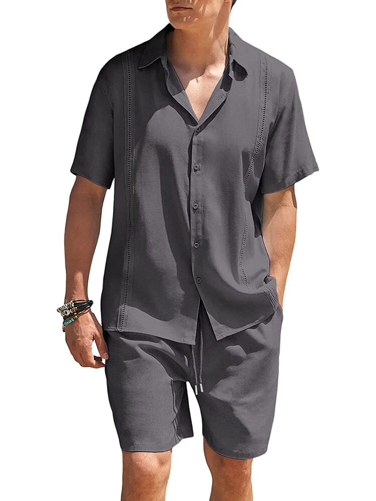 2 Teil Strand Guayabera Leinen Set