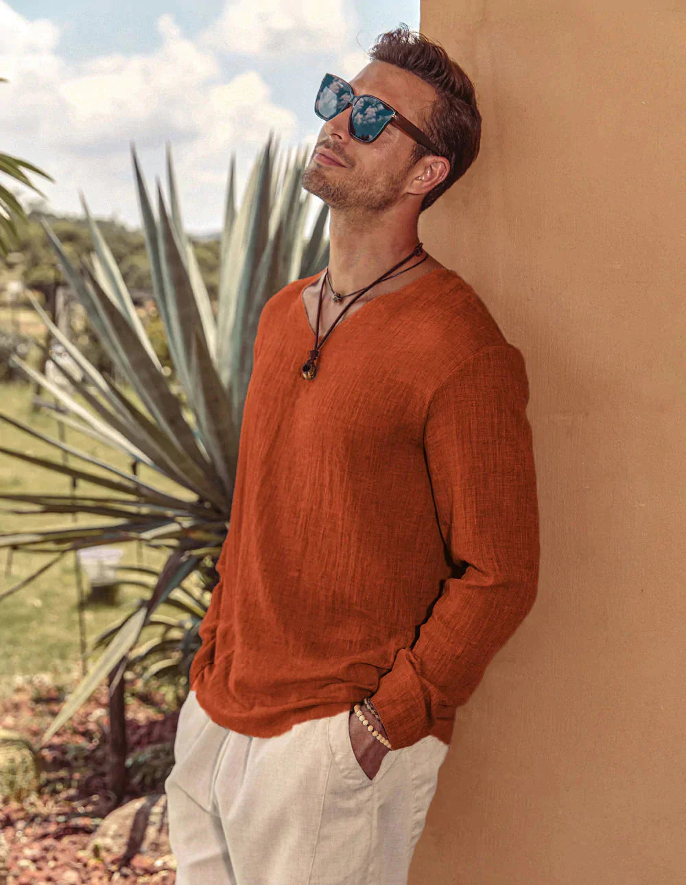Leinen Stil Simple Lang-sleeved Hemd