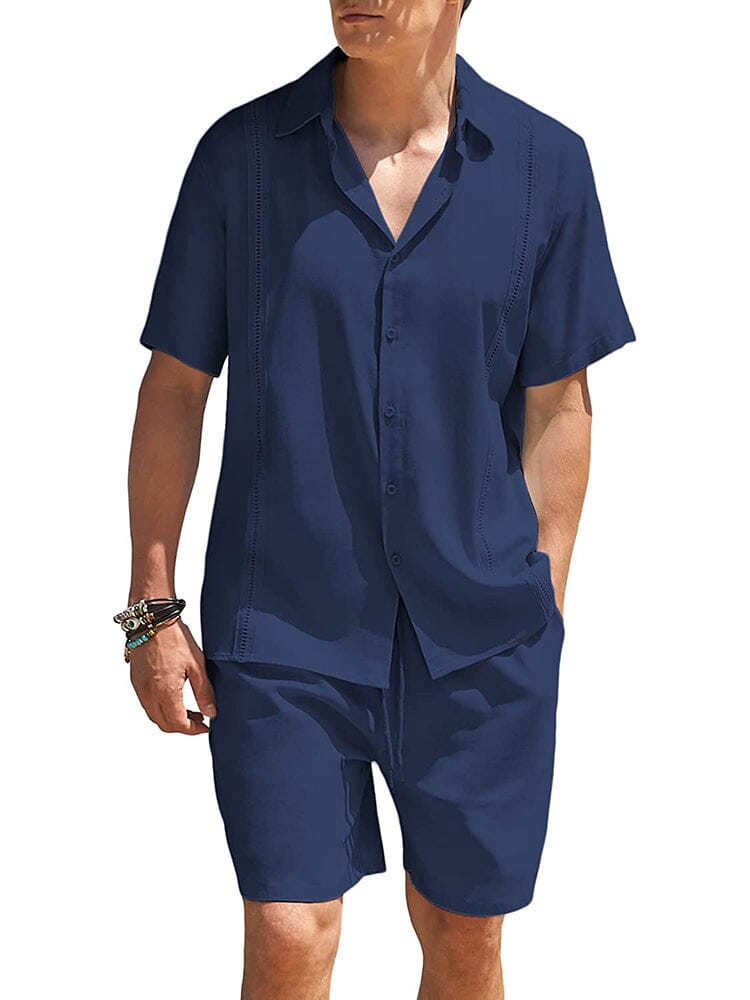 2 Teil Strand Guayabera Leinen Set