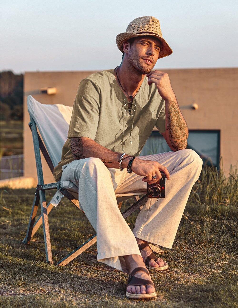 Casual Leinen Stil V Neck Hemden (US Only)
