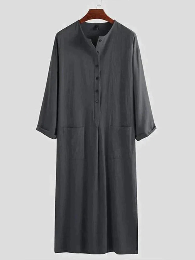 Lang Baumwolle Leinen Stil Slit Hemd