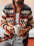 Lang Ärmel Lapel Jacquard Pullover