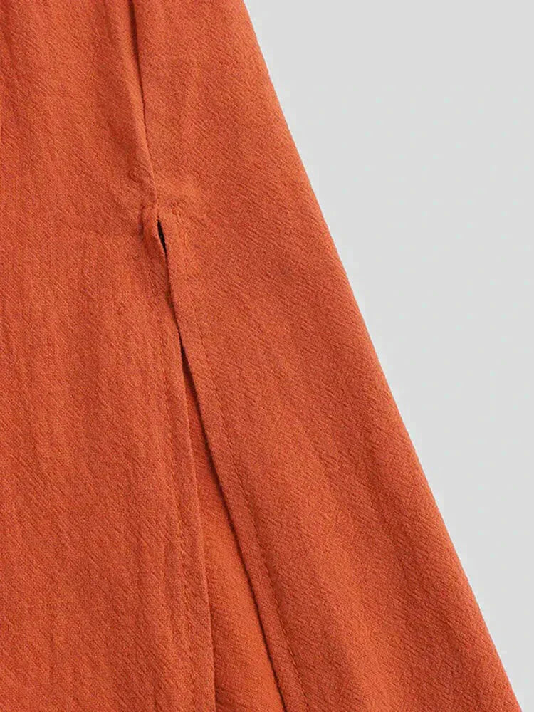 Lang Baumwolle Leinen Stil Slit Hemd