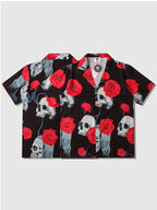 Rose Skull Lapel Kurz Ärmel Hemd
