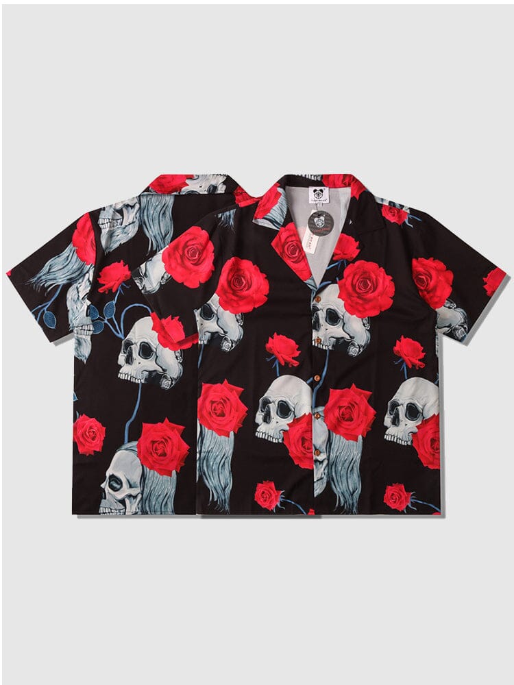 Rose Skull Lapel Kurz Ärmel Hemd