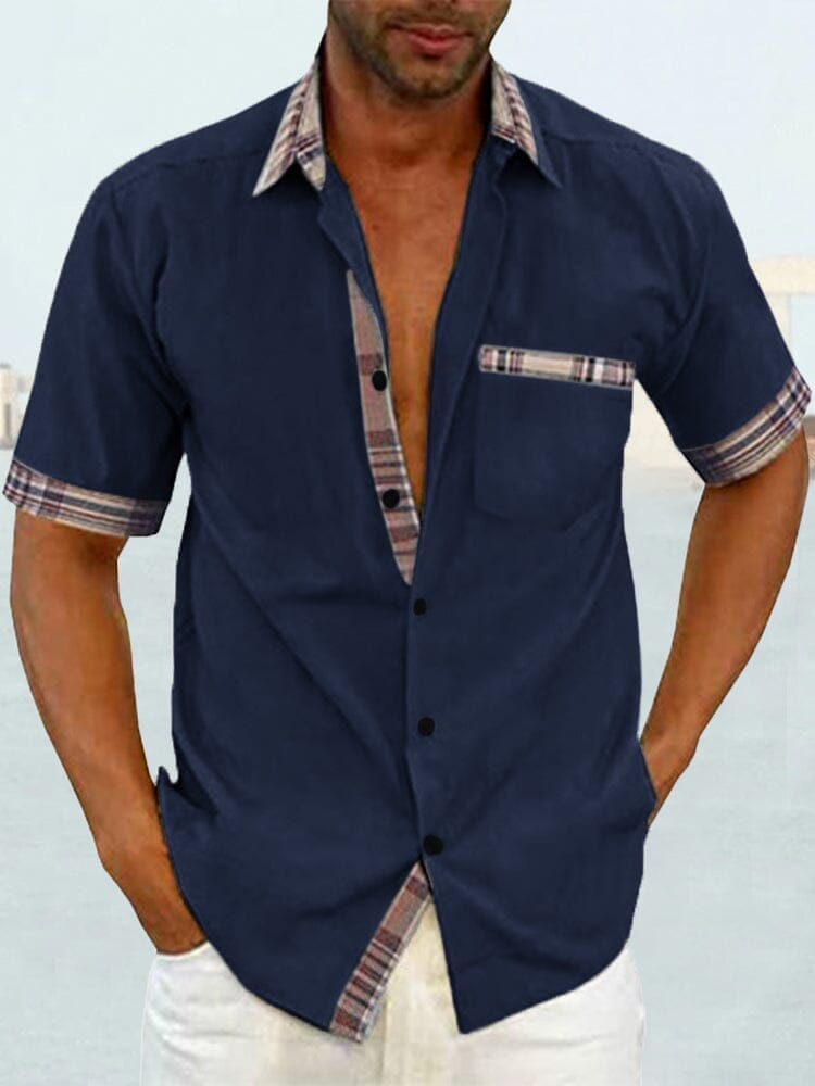 Casual Plaid Collar Linen Style Shirt