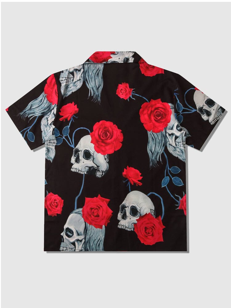 Rose Skull Lapel Kurz Ärmel Hemd