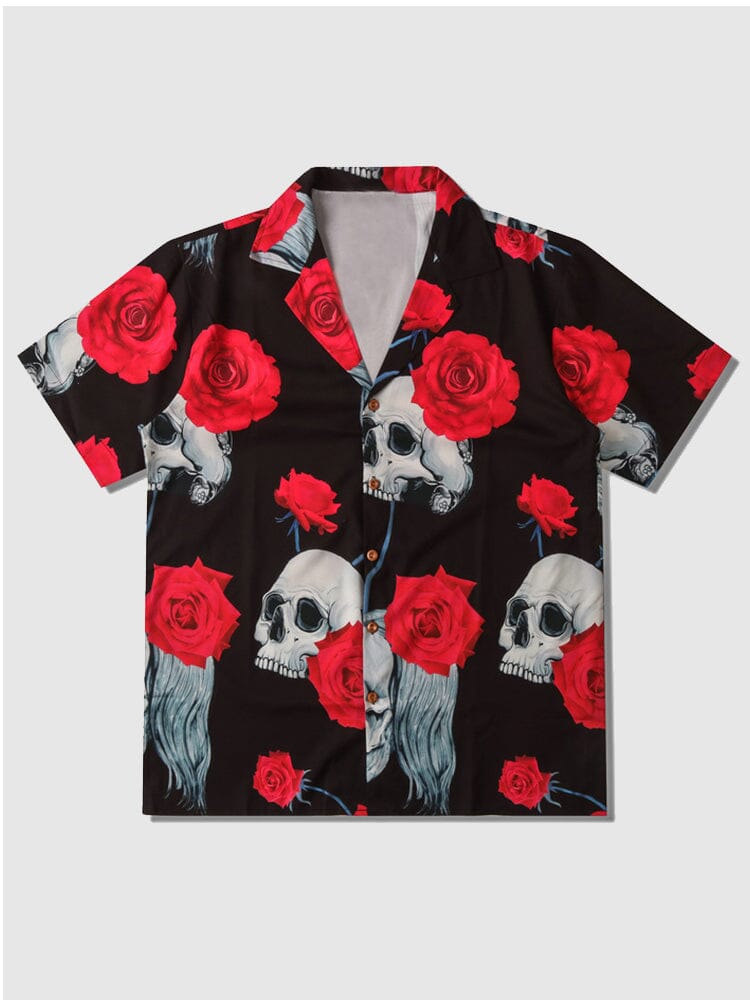 Rose Skull Lapel Kurz Ärmel Hemd