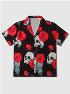 Rose Skull Lapel Kurz Ärmel Hemd