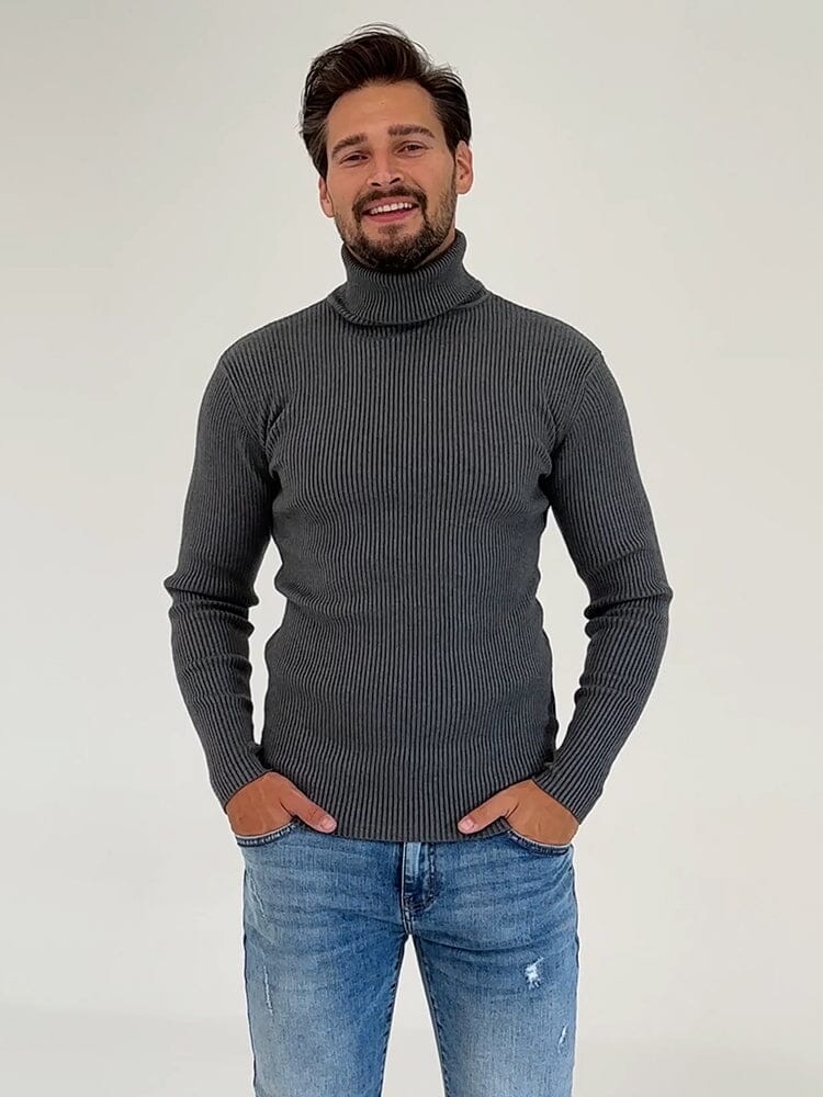 Ribbed Slim Fit Strick Pullover Rollkragen Pullover