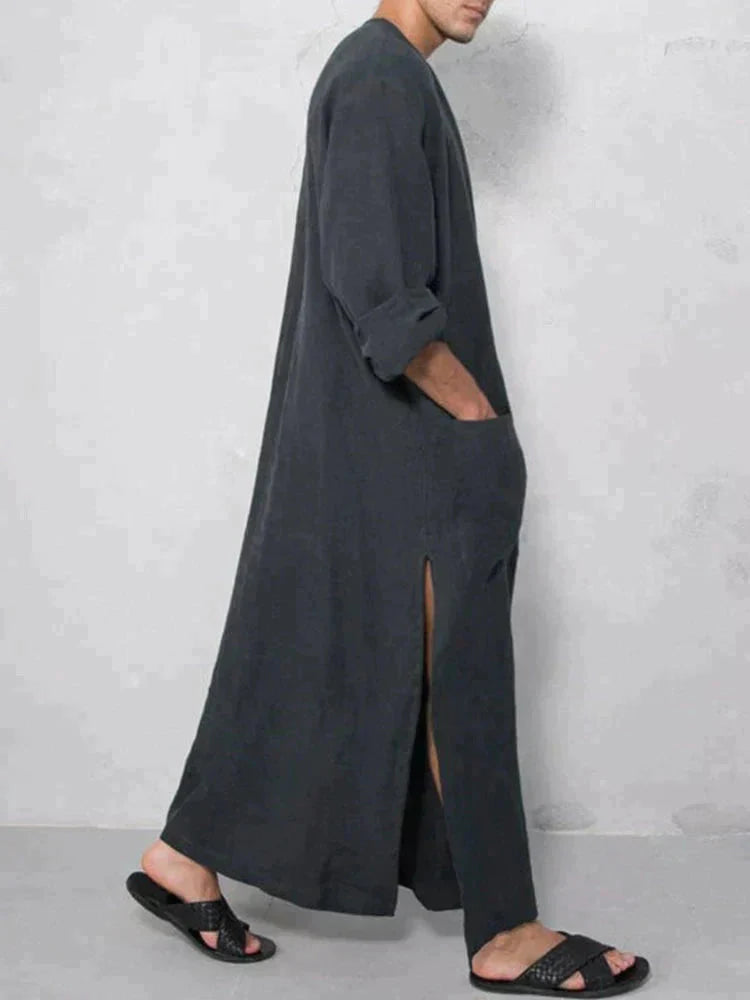 Lang Baumwolle Leinen Stil Slit Hemd