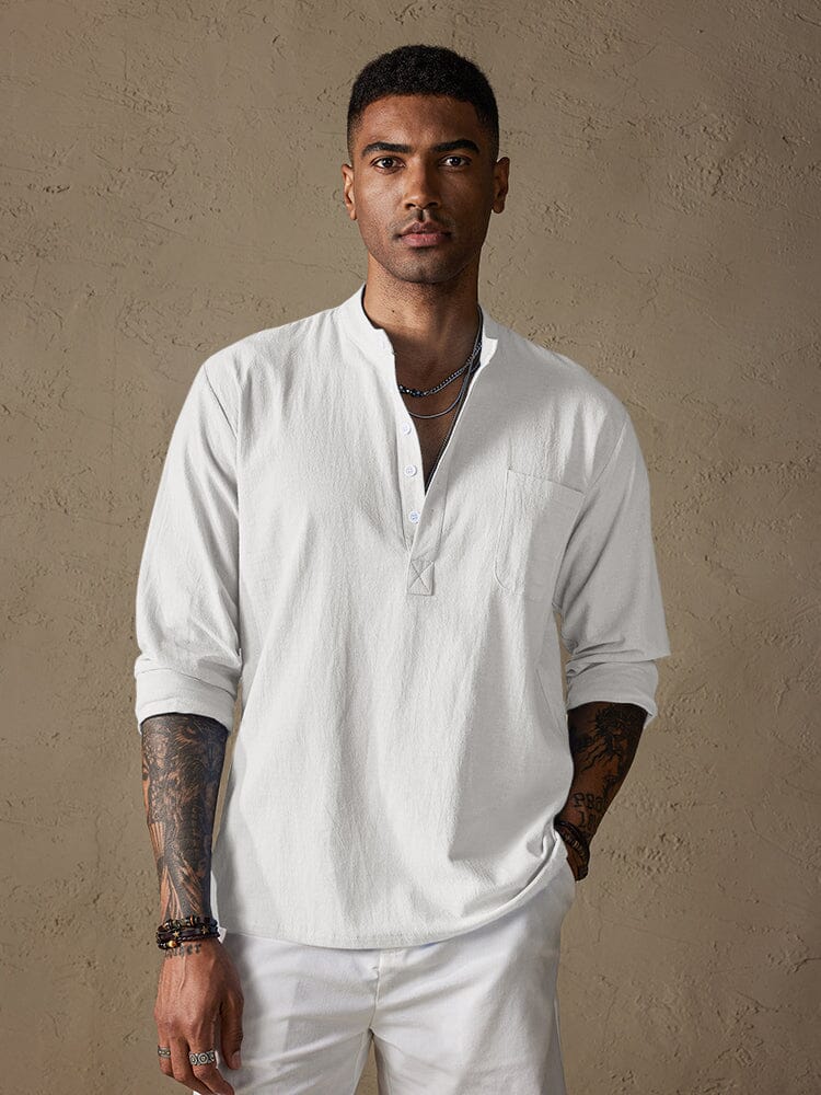 Leinen V-neck Strand Lang-sleeved Hemd