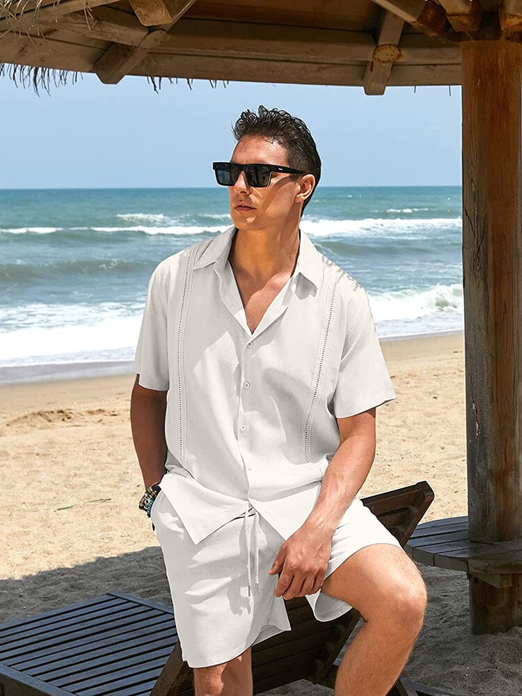 2 Teil Strand Guayabera Leinen Set