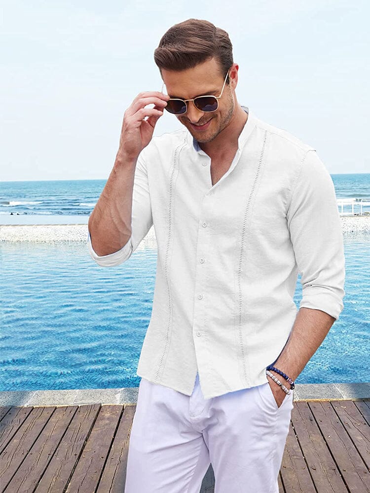Embroidered Guayabera Leinen Hemd
