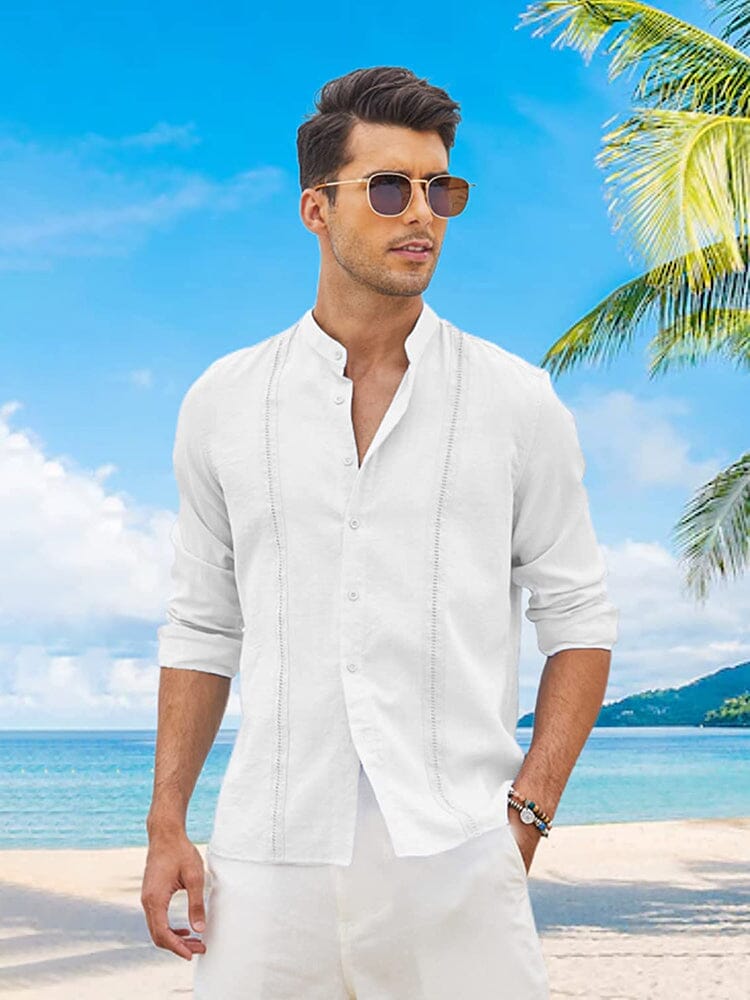 Embroidered Guayabera Leinen Hemd