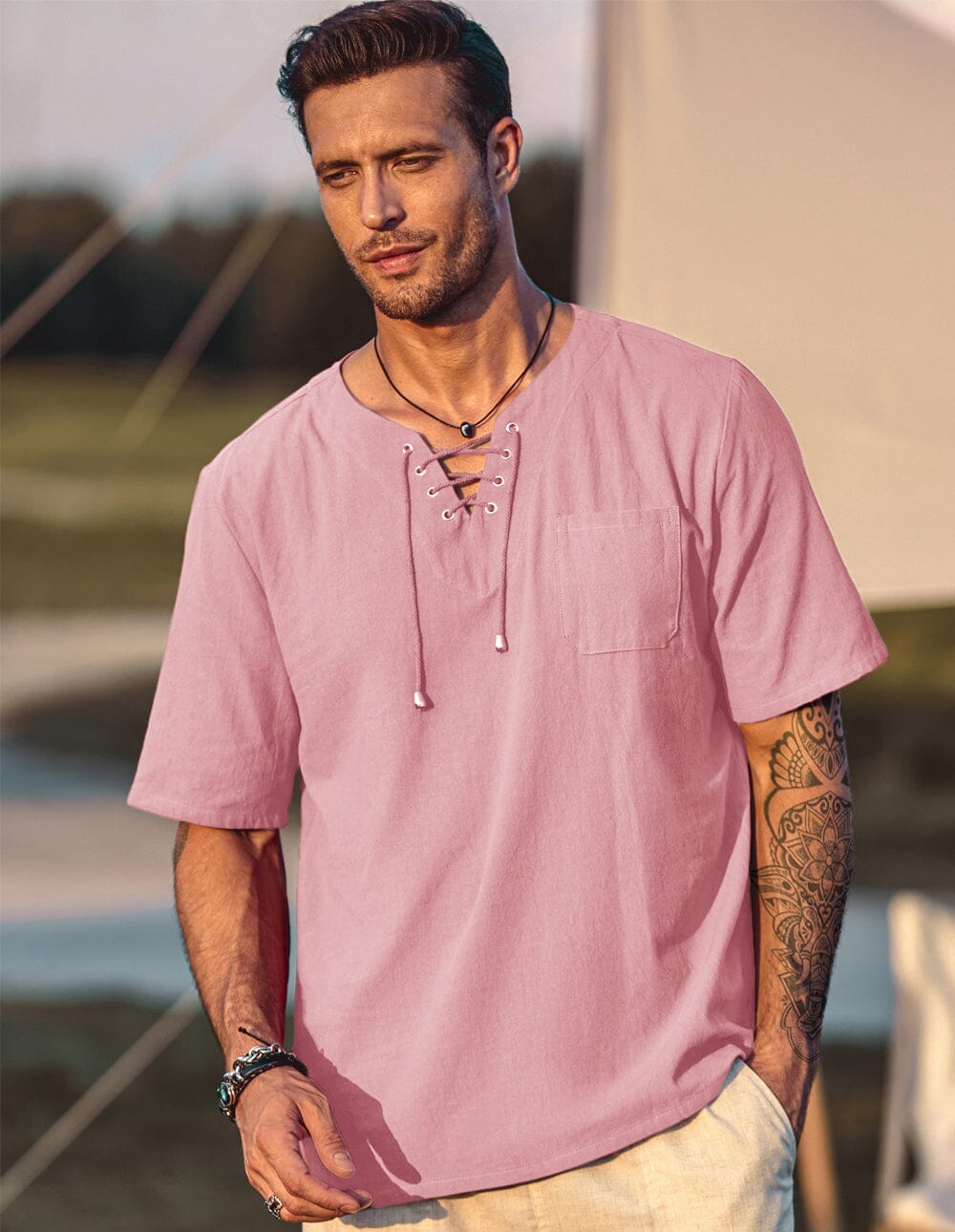 Casual Leinen Stil V Neck Hemden (US Only)