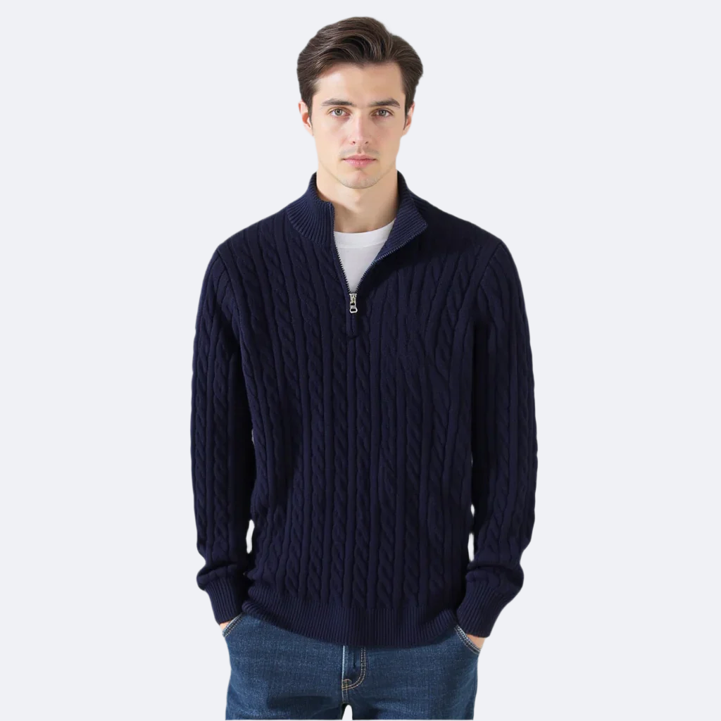 TAEBAEK Zopfmuster-Pullover mit Reißverschluss