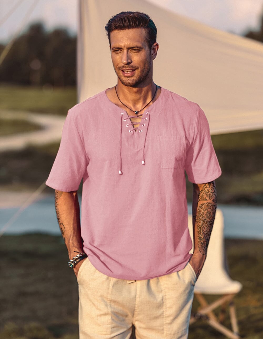 Casual Leinen Stil V Neck Hemden (US Only)