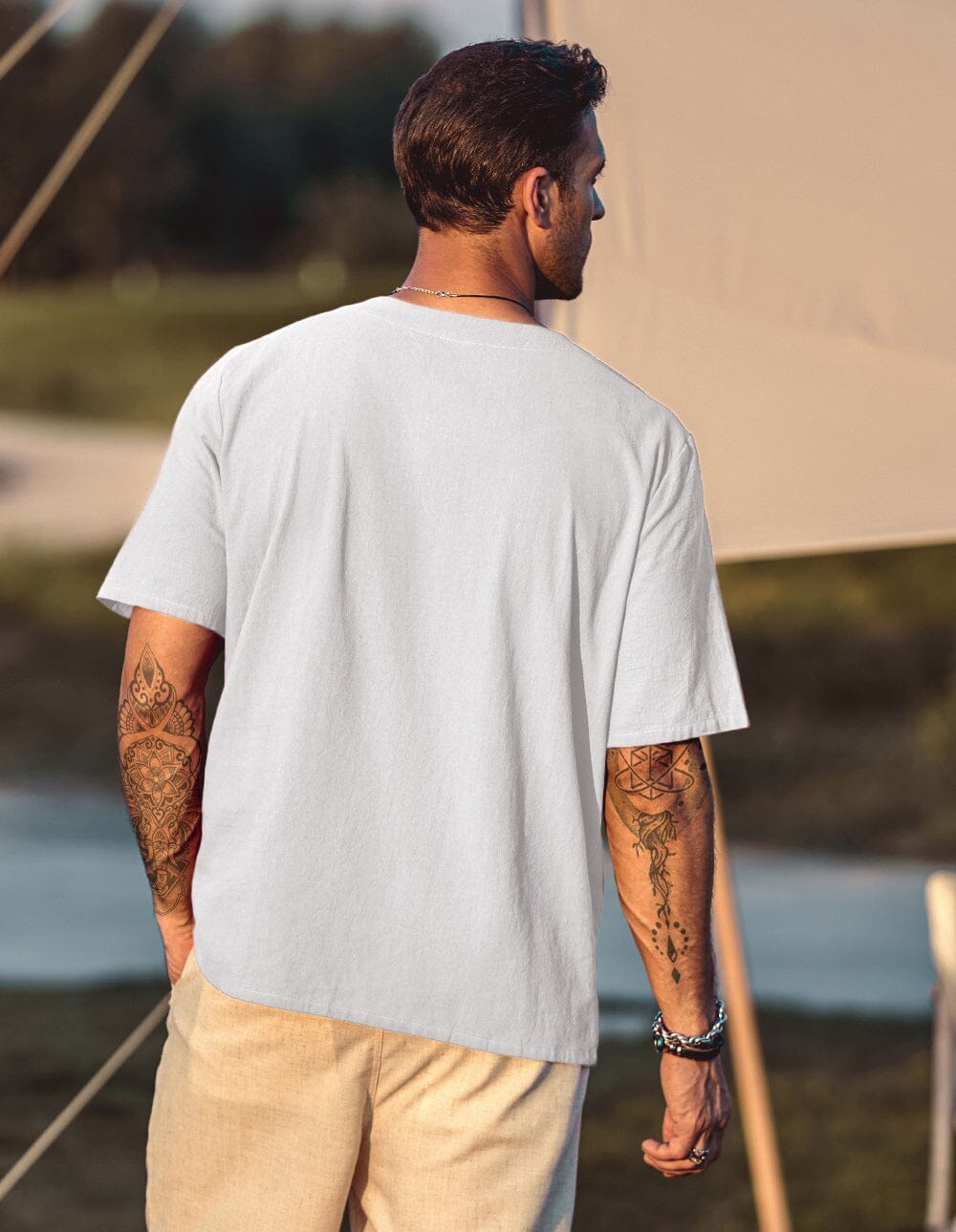 Casual Leinen Stil V Neck Hemden (US Only)