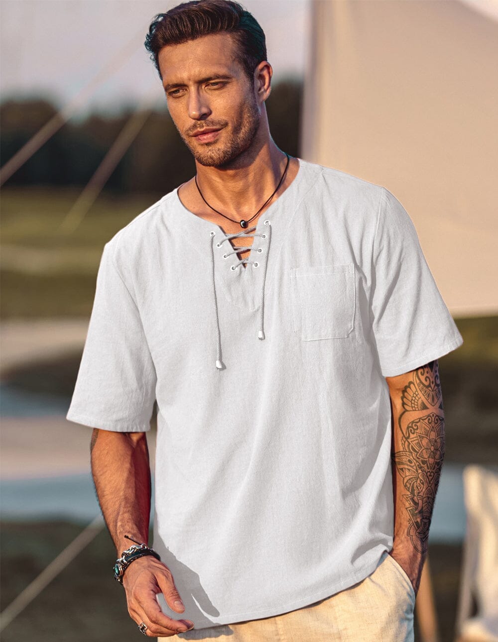 Casual Leinen Stil V Neck Hemden (US Only)
