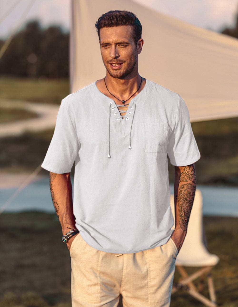 Casual Leinen Stil V Neck Hemden (US Only)