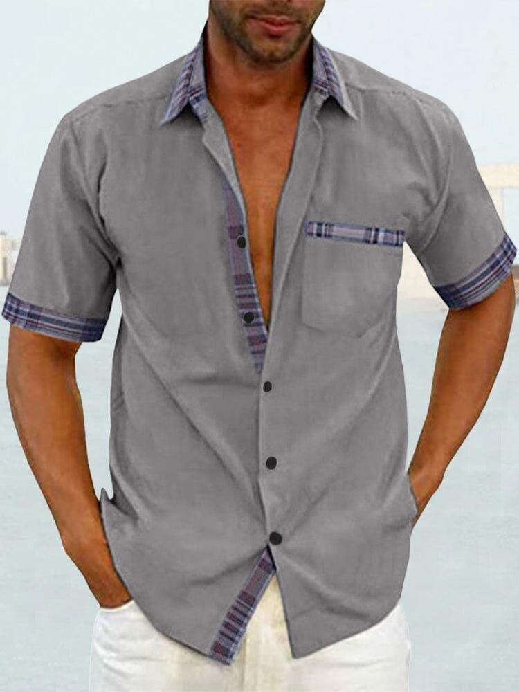 Casual Plaid Collar Linen Style Shirt