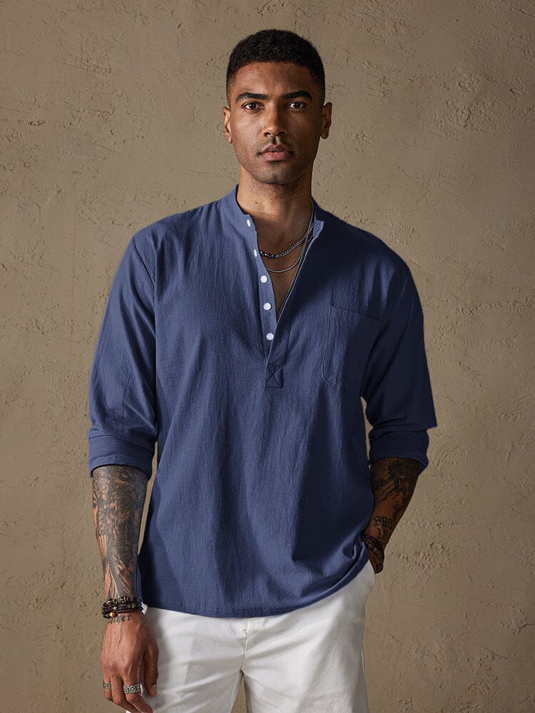 Leinen V-neck Strand Lang-sleeved Hemd